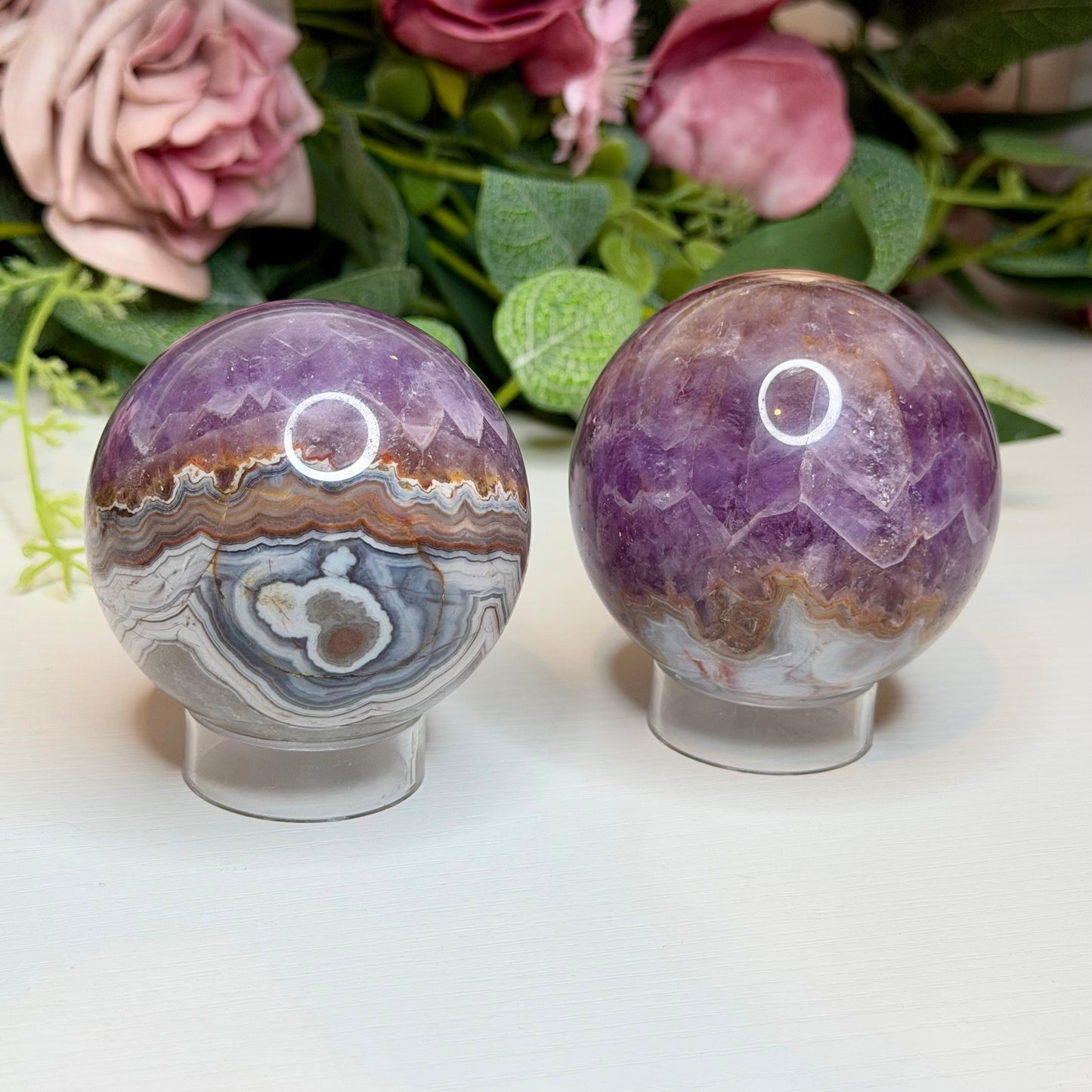 Amethyst with Lace Agate Spheres