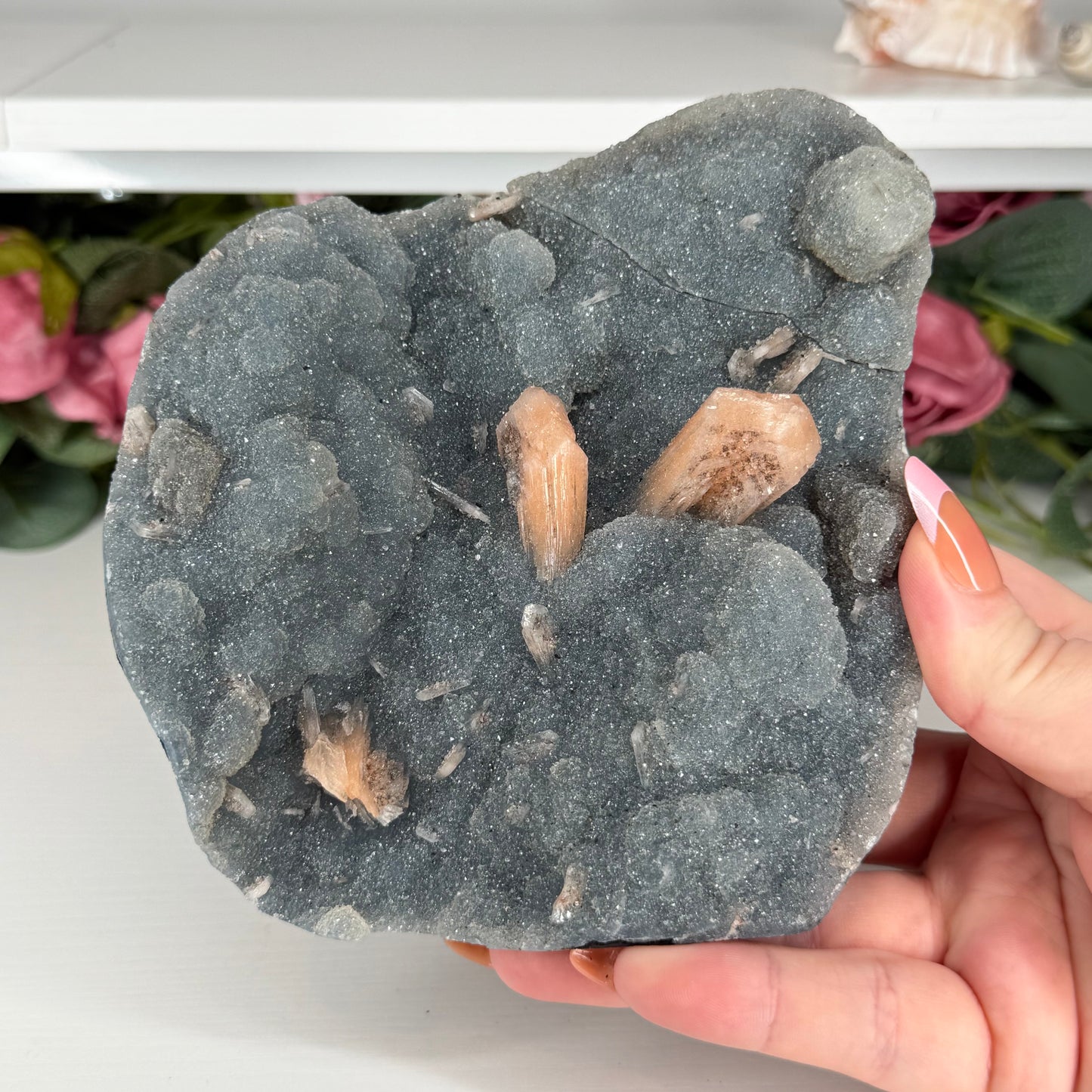 Imperfect Blue Chalcedony With Stilbite & Calcite 800g