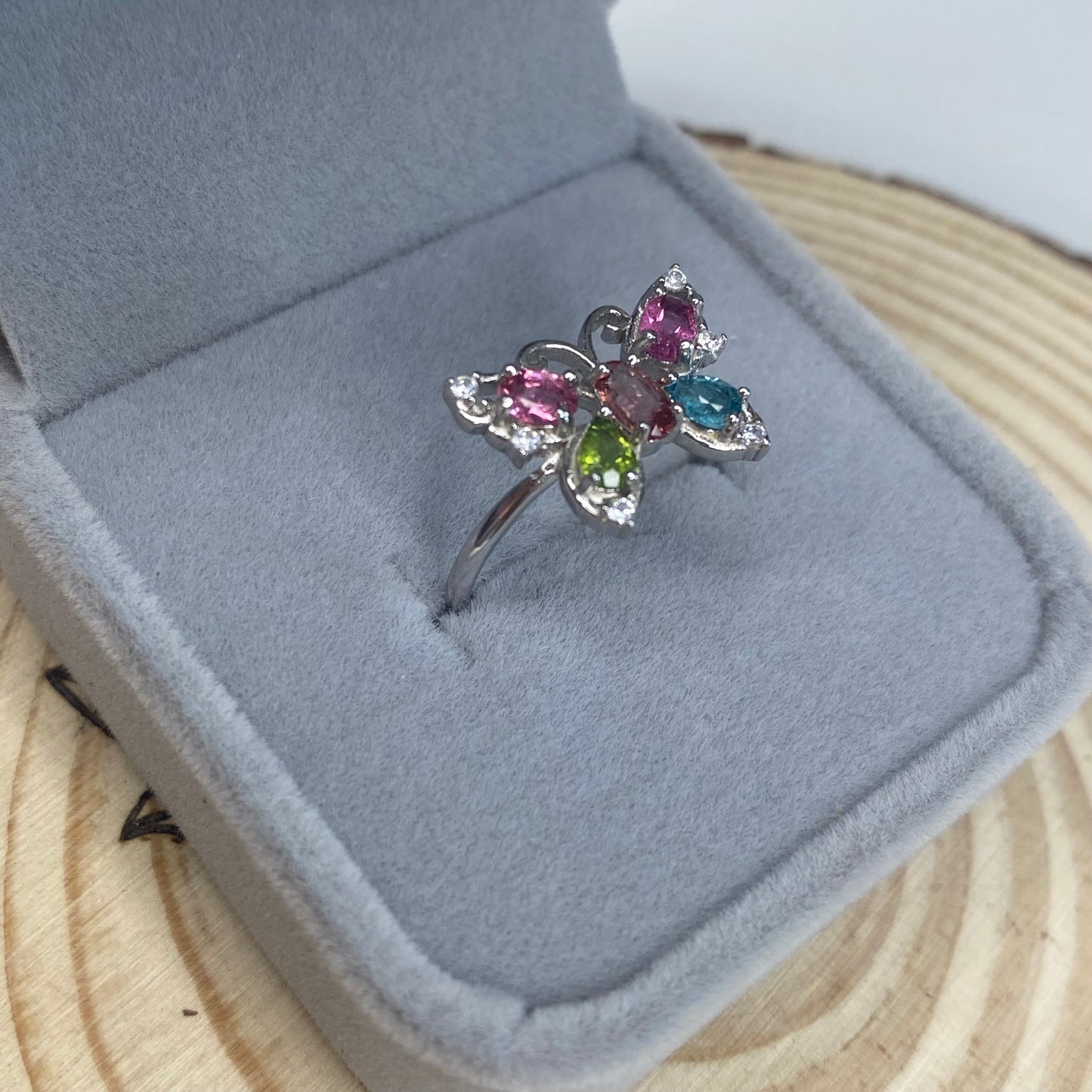 Colourful Tourmaline Butterfly S925 Ring