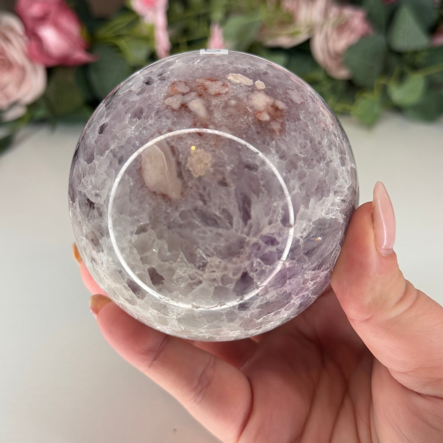 Large Amethyst With Flower Agate Sphere 1kg