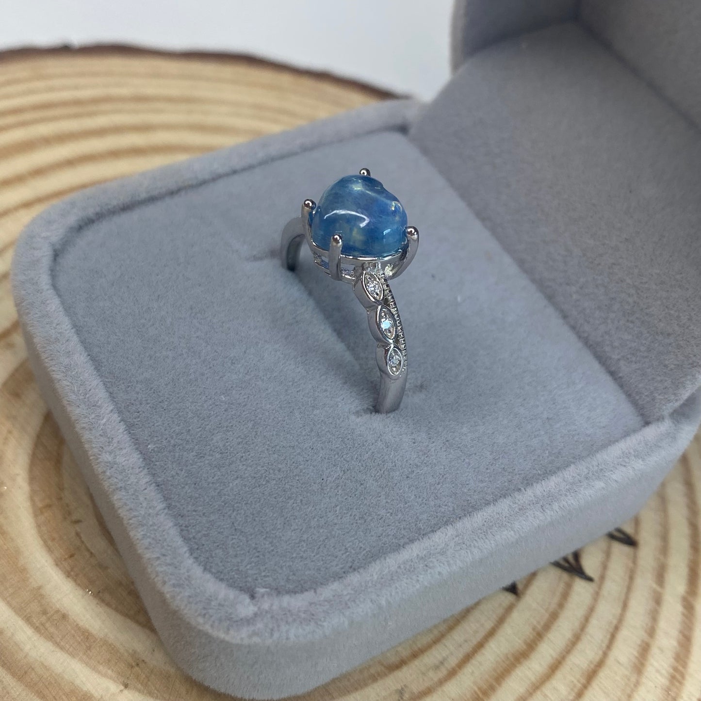 Aquamarine Heart S925 Adjustable Ring