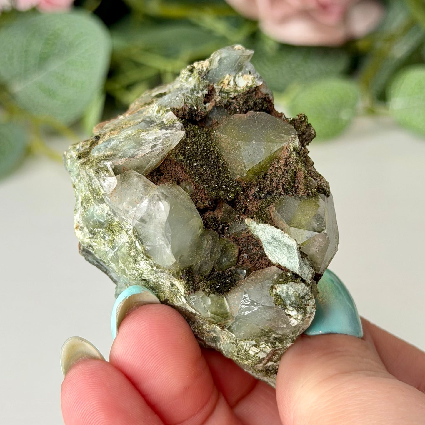 Medium Epidote With Quartz Clusters