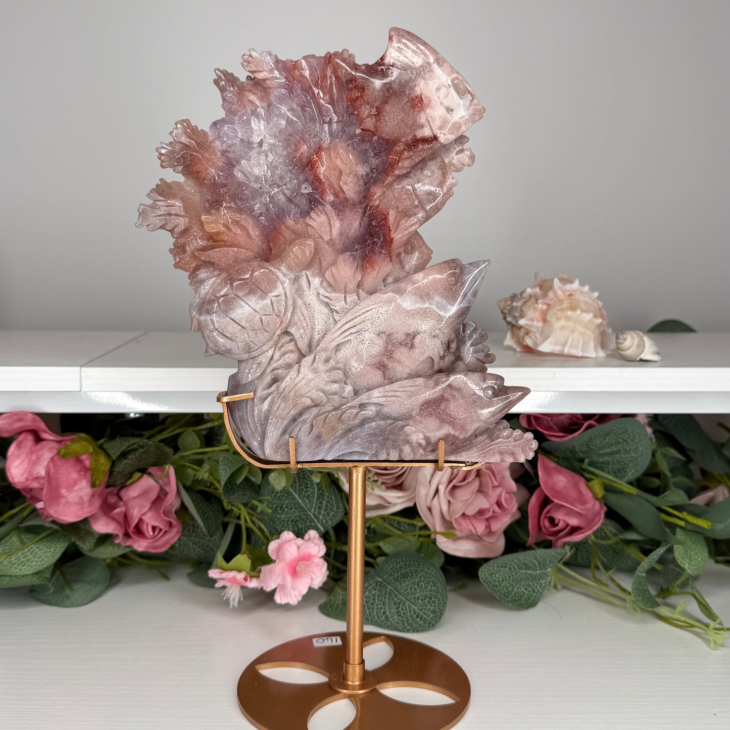 Pink Amethyst Under The Sea Scenery On A Custom Stand
