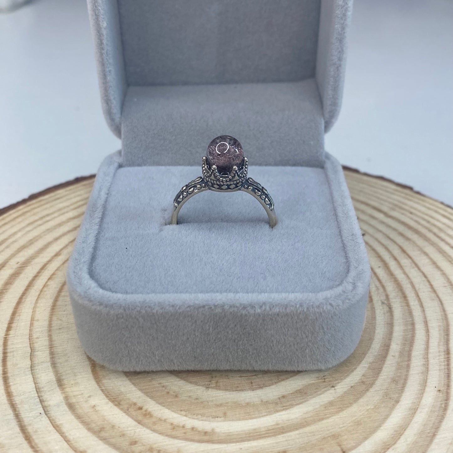 Pink Garden Quartz S925 Adjustable Ring