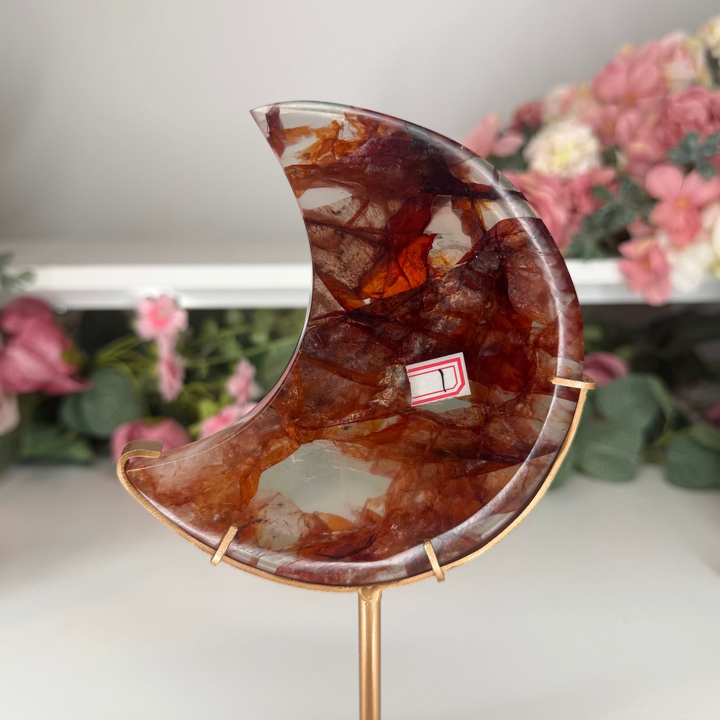 Fire Quartz Moons on Custom Stands