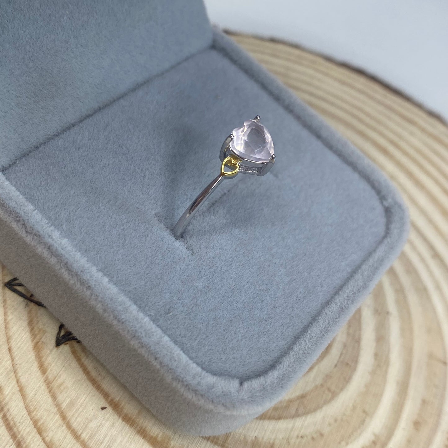 Rose Quartz S925 Heart Adjustable Ring
