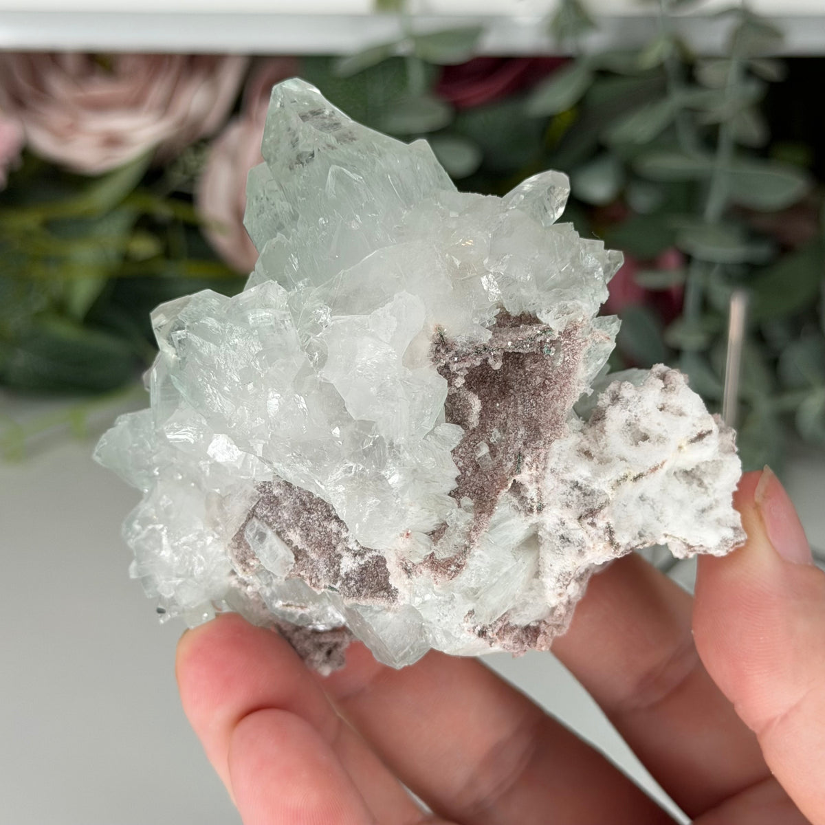 Green Apophyllite With Pink Chalcedony H