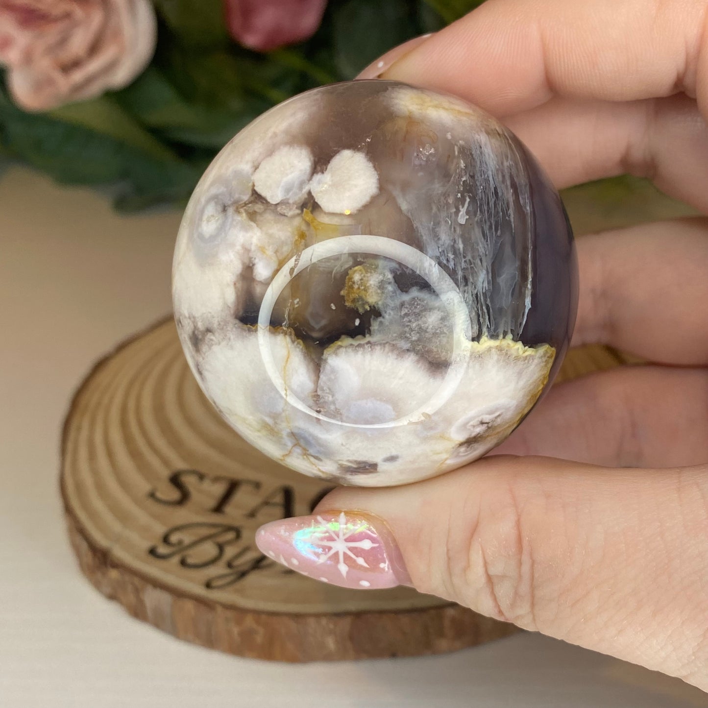 Black Flower Agate Spheres