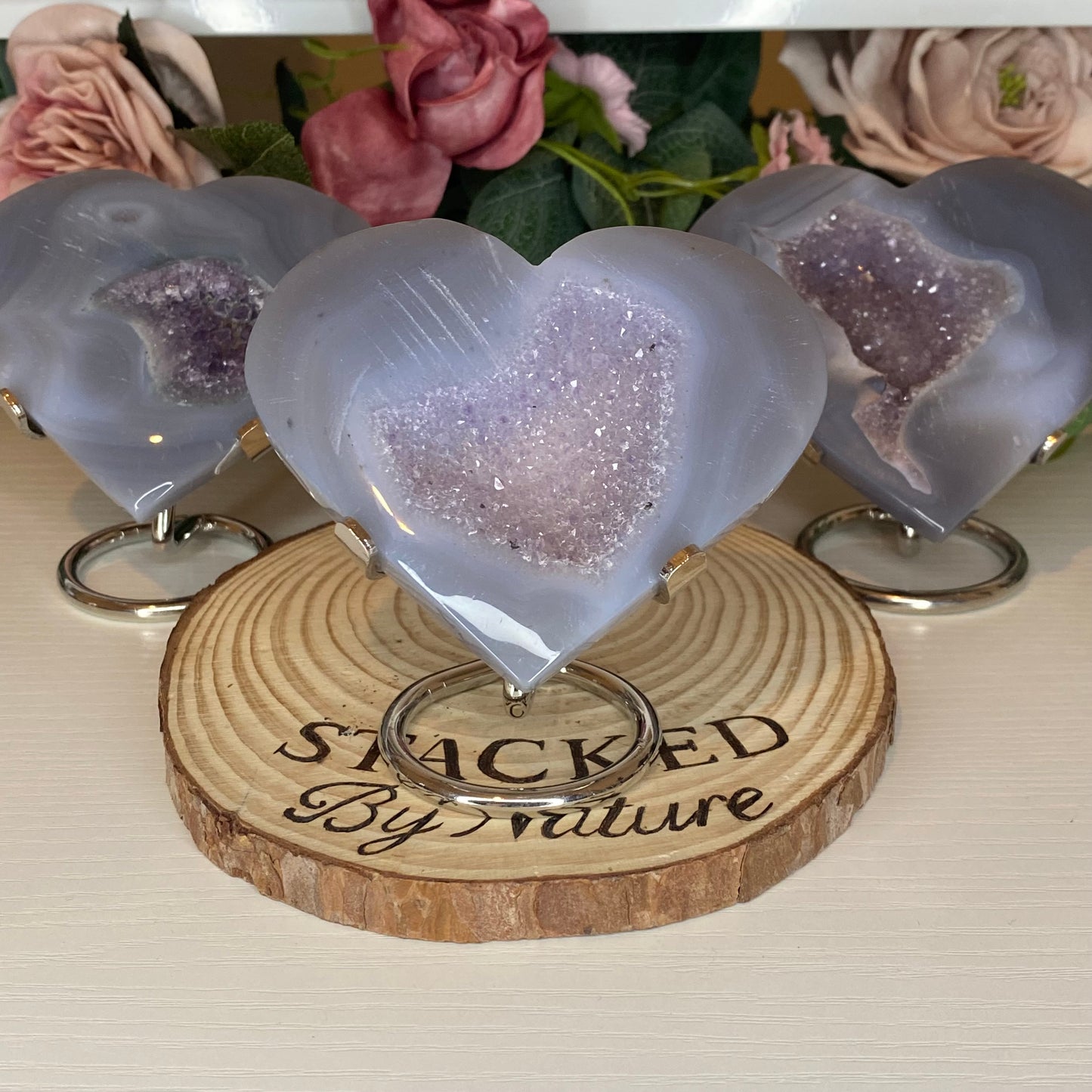 Druzy Agate Hearts On Stands