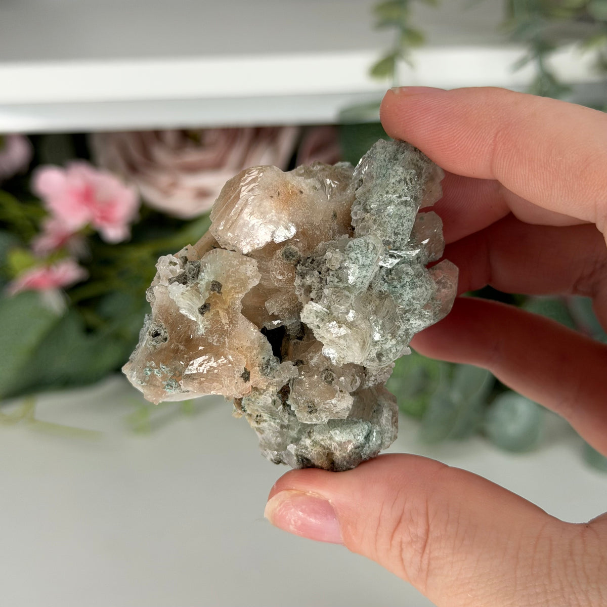 Champagne Heulandite With Celadonite