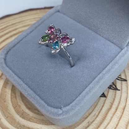 Colourful Tourmaline Butterfly S925 Ring