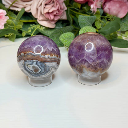Amethyst with Lace Agate Spheres