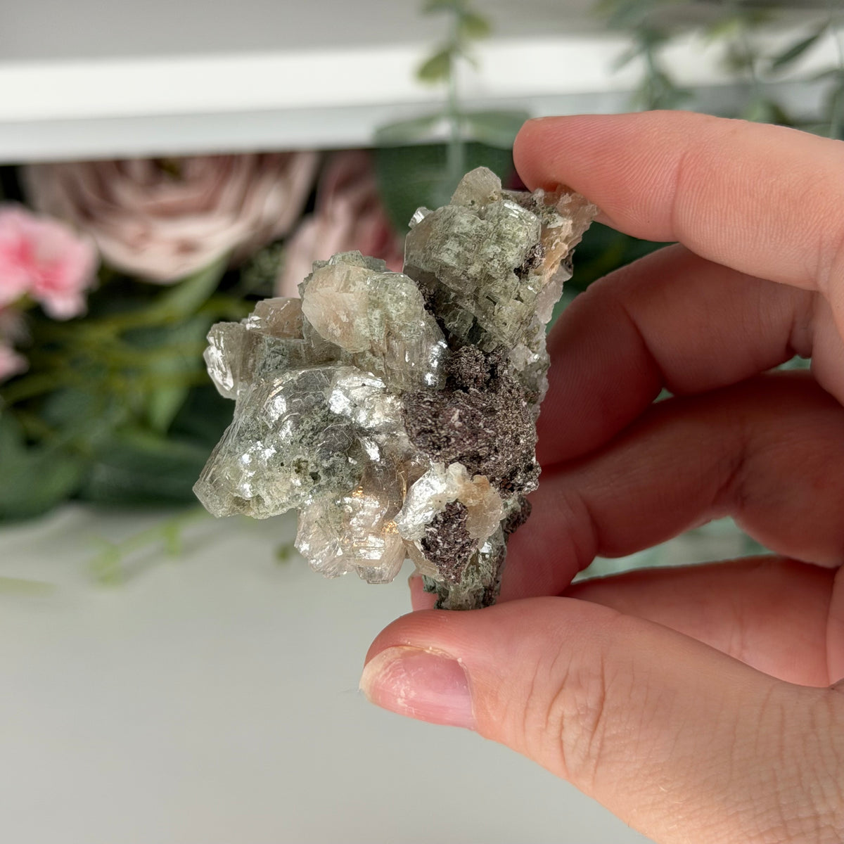 Champagne Heulandite With Celadonite