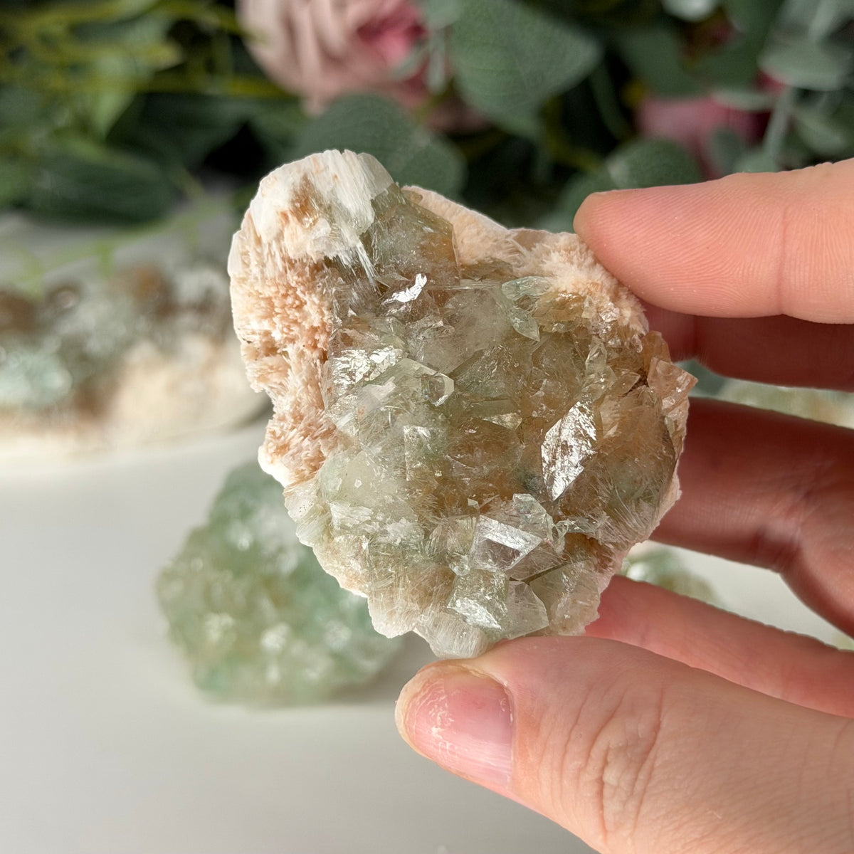 Green & Orange Apophyllite On Mordenite