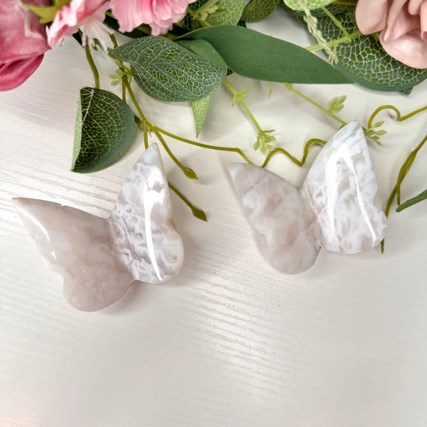 White Plume Agate 3D Butterflies