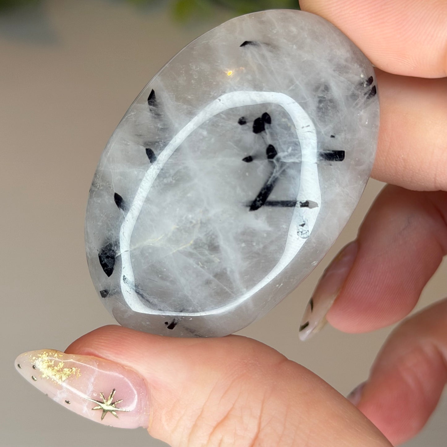 Tourmaline in Quartz Palmstones