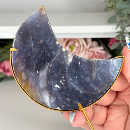 Purple Chalcedony Moon On Custom Stand