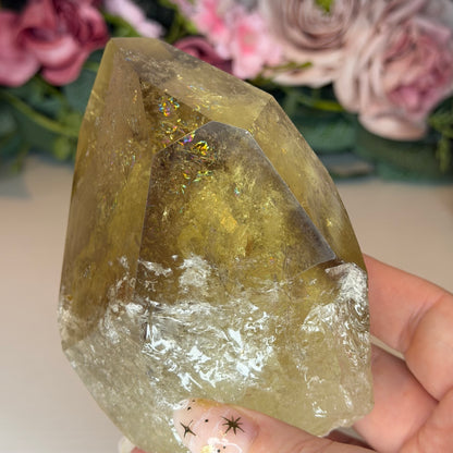 Smokey Citrine Phantom Point on Gold Custom Stand