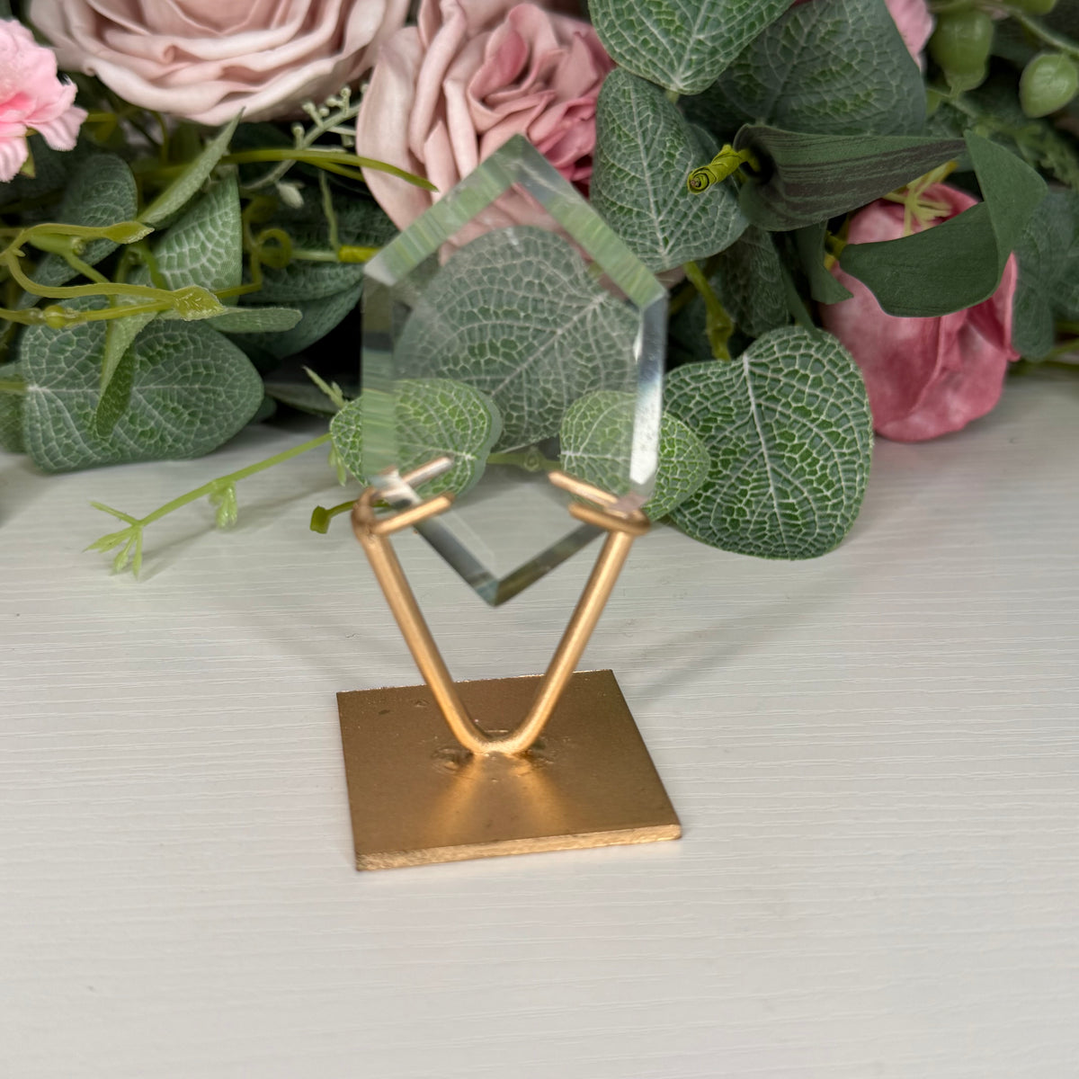 Clear Quartz Hexagon On Gold Stand F