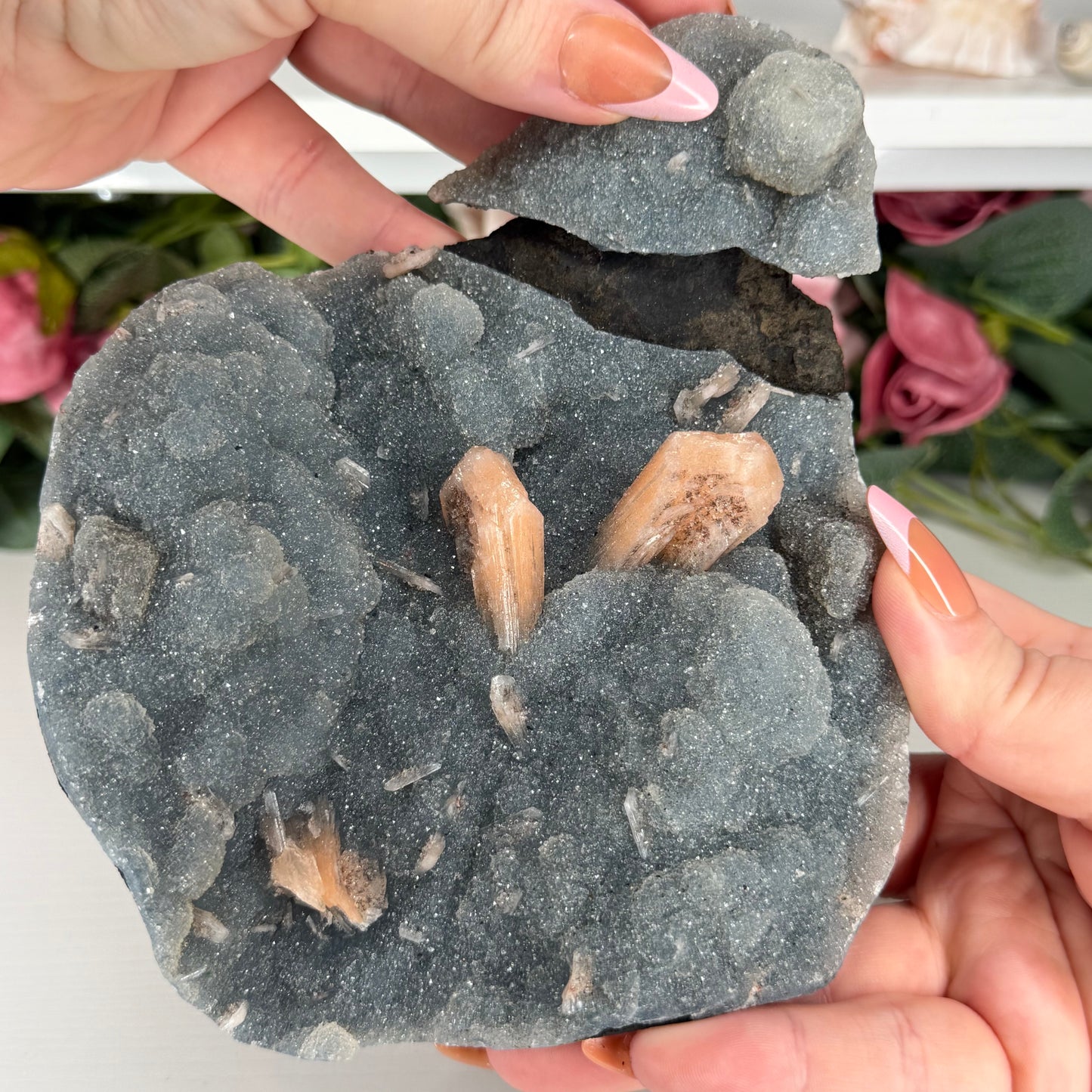 Imperfect Blue Chalcedony With Stilbite & Calcite 800g