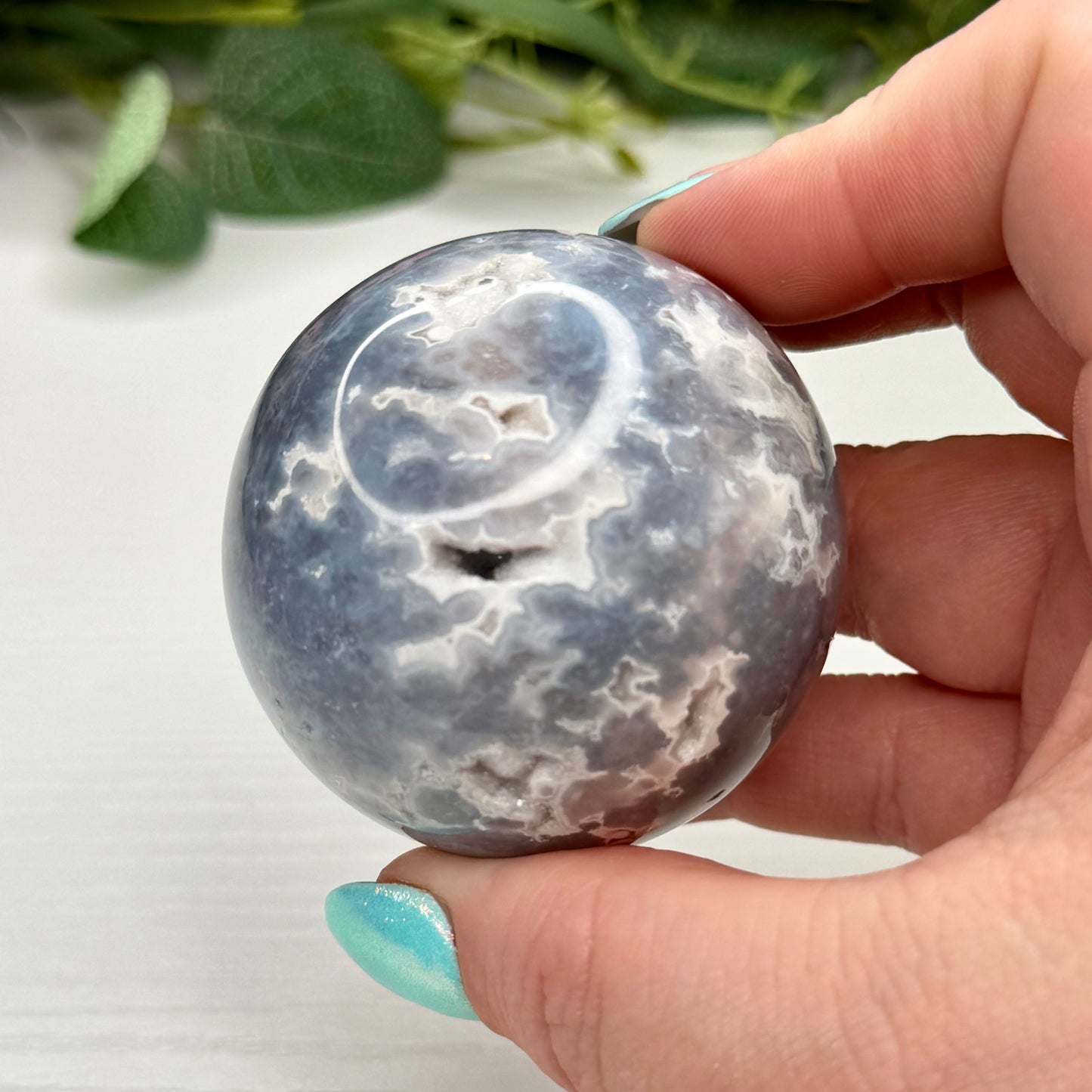 Blue Plume Agate Spheres