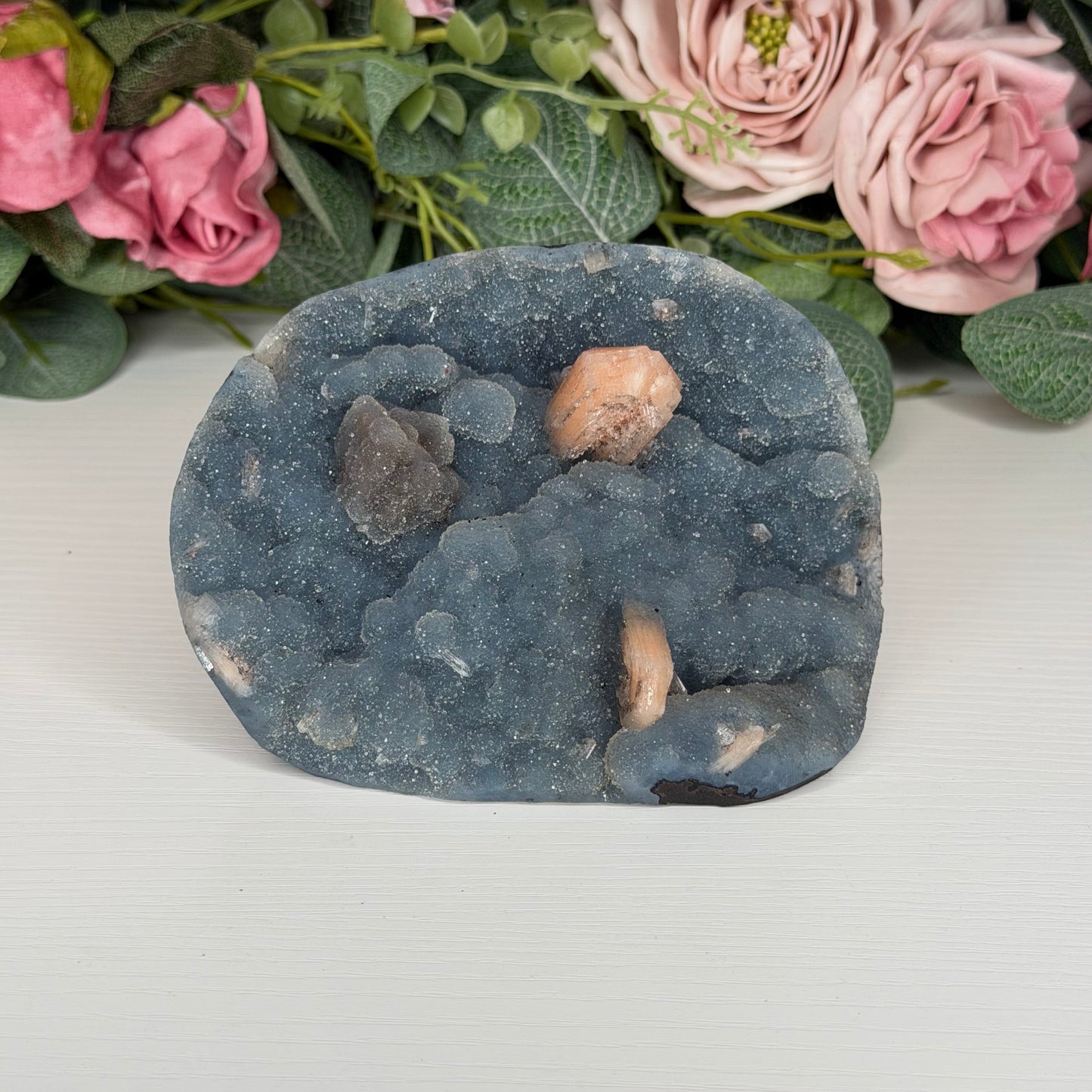 Blue Chalcedony With Stilbite & Calcite 612g