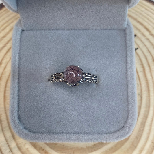 Pink Garden Quartz S925 Adjustable Ring