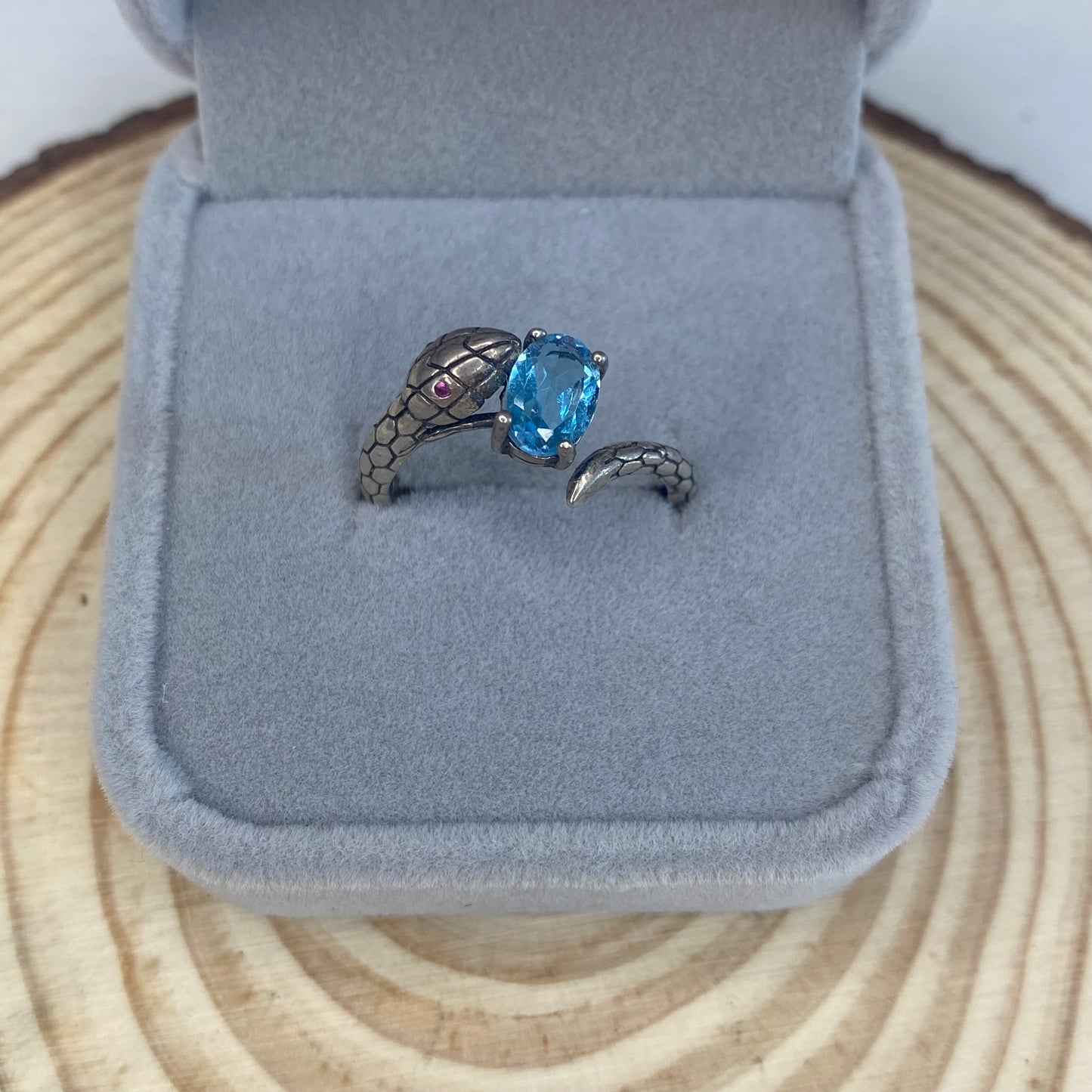 Blue Topaz Snake S925 Adjustable Ring