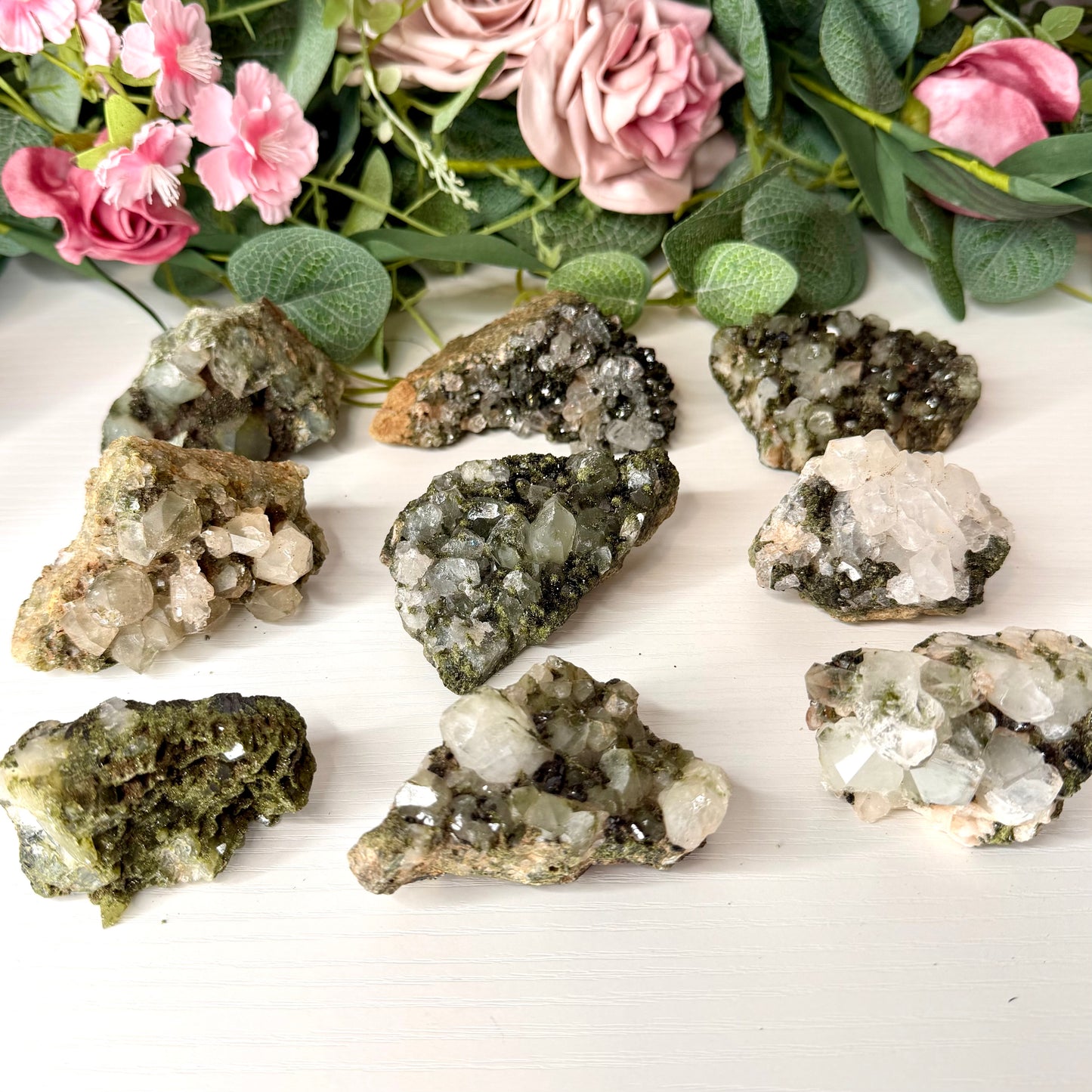 Medium Epidote With Quartz Clusters