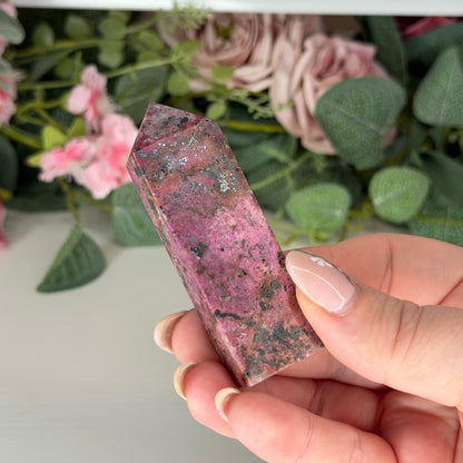 Cobalt Calcite with Hematite Towers