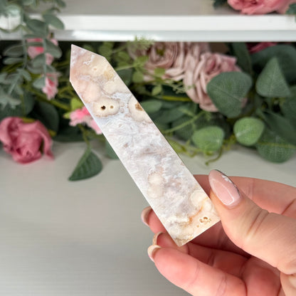 Pink Amethyst With Flower Agate Towers