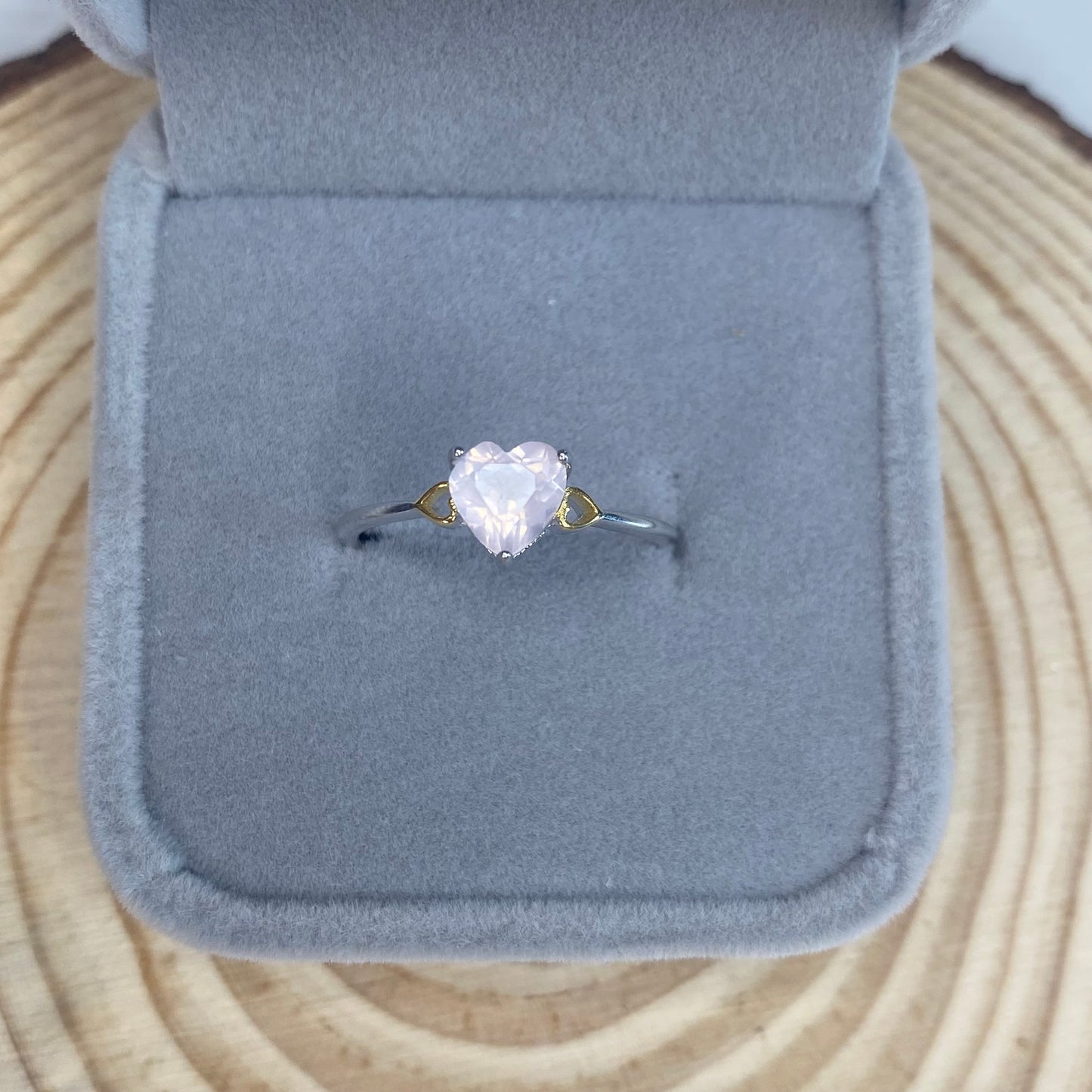 Rose Quartz S925 Heart Adjustable Ring