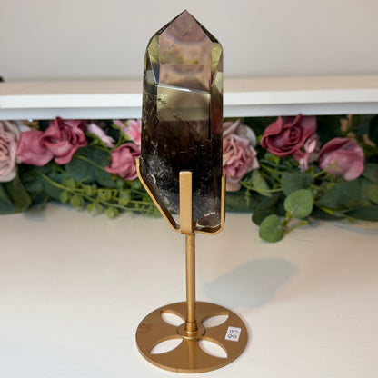 Smokey Citrine Phantom Point on Gold Custom Stand