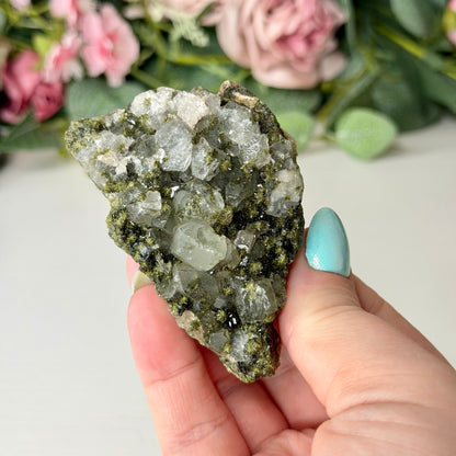 Medium Epidote With Quartz Clusters