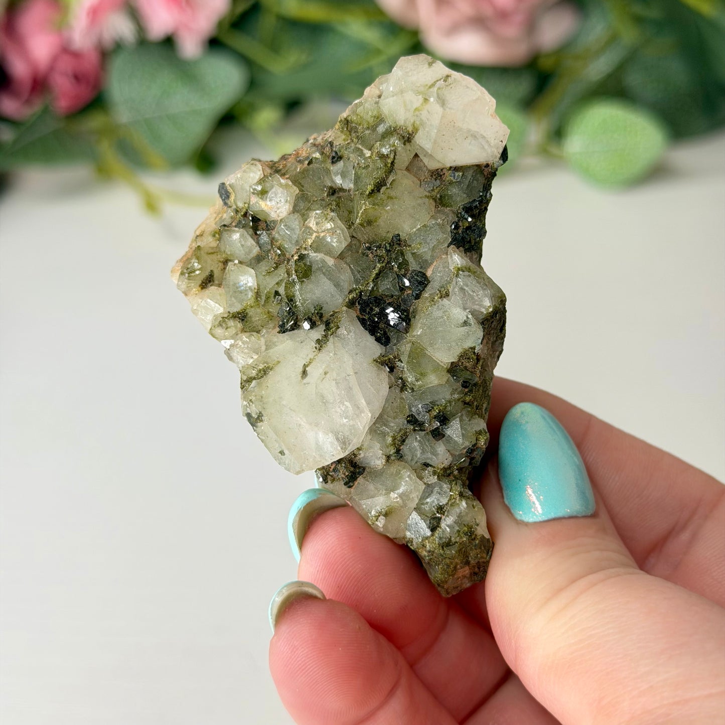 Medium Epidote With Quartz Clusters