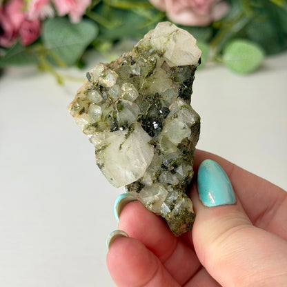 Medium Epidote With Quartz Clusters