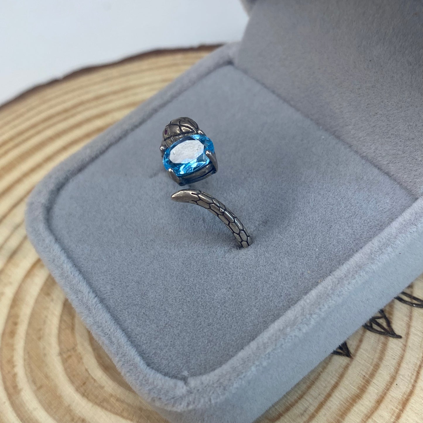 Blue Topaz Snake S925 Adjustable Ring