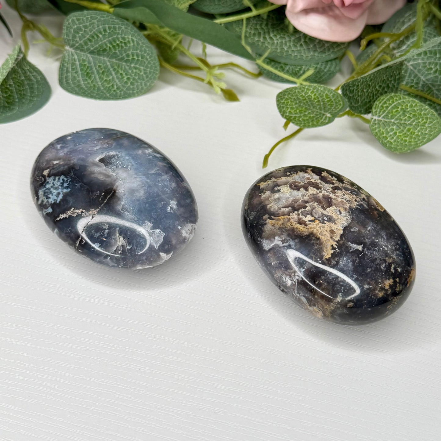Blue Plume Agate Palmstones