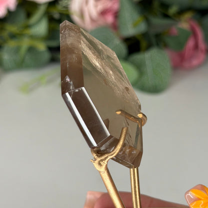 Smokey Quartz Hexagon On Gold Stand C