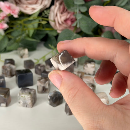Black Flower Agate Mini Cubes