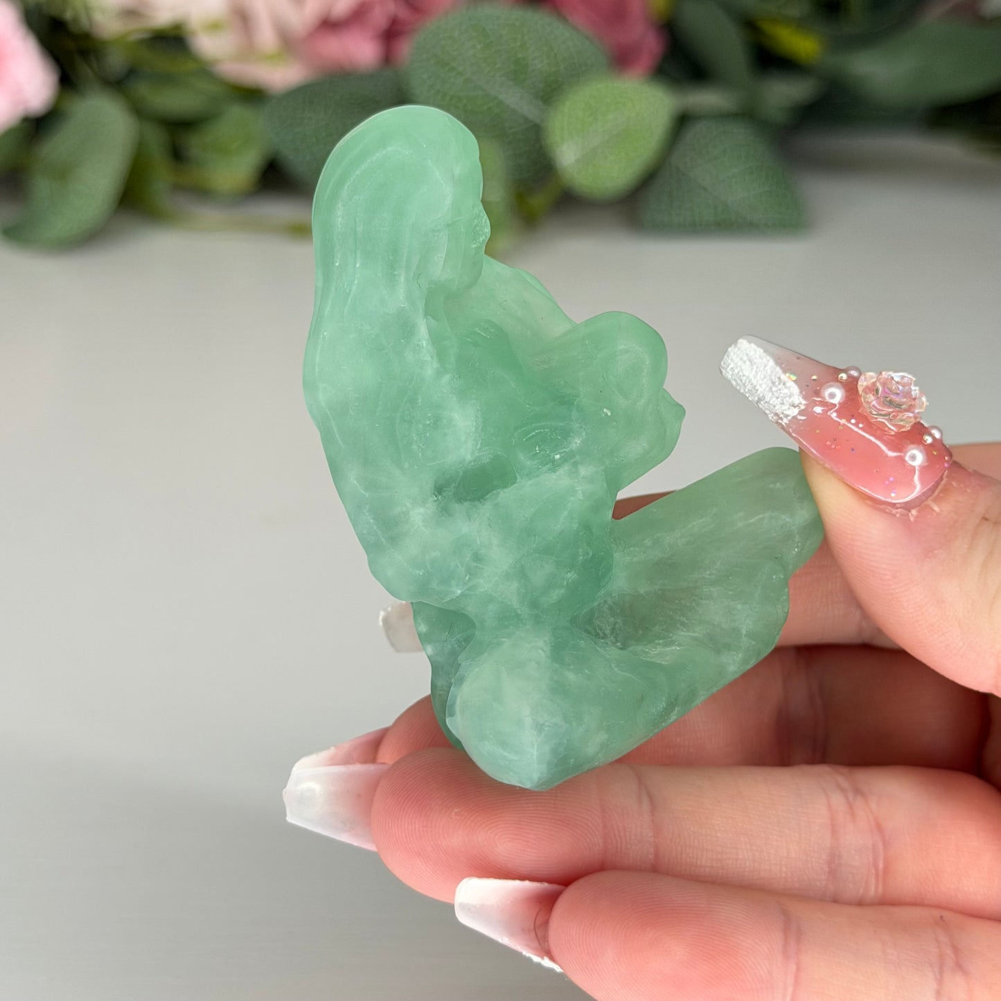 Green Fluorite Mum & Baby Carving