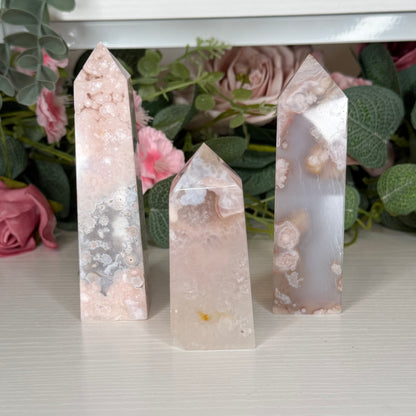 Pink Amethyst With Flower Agate Towers