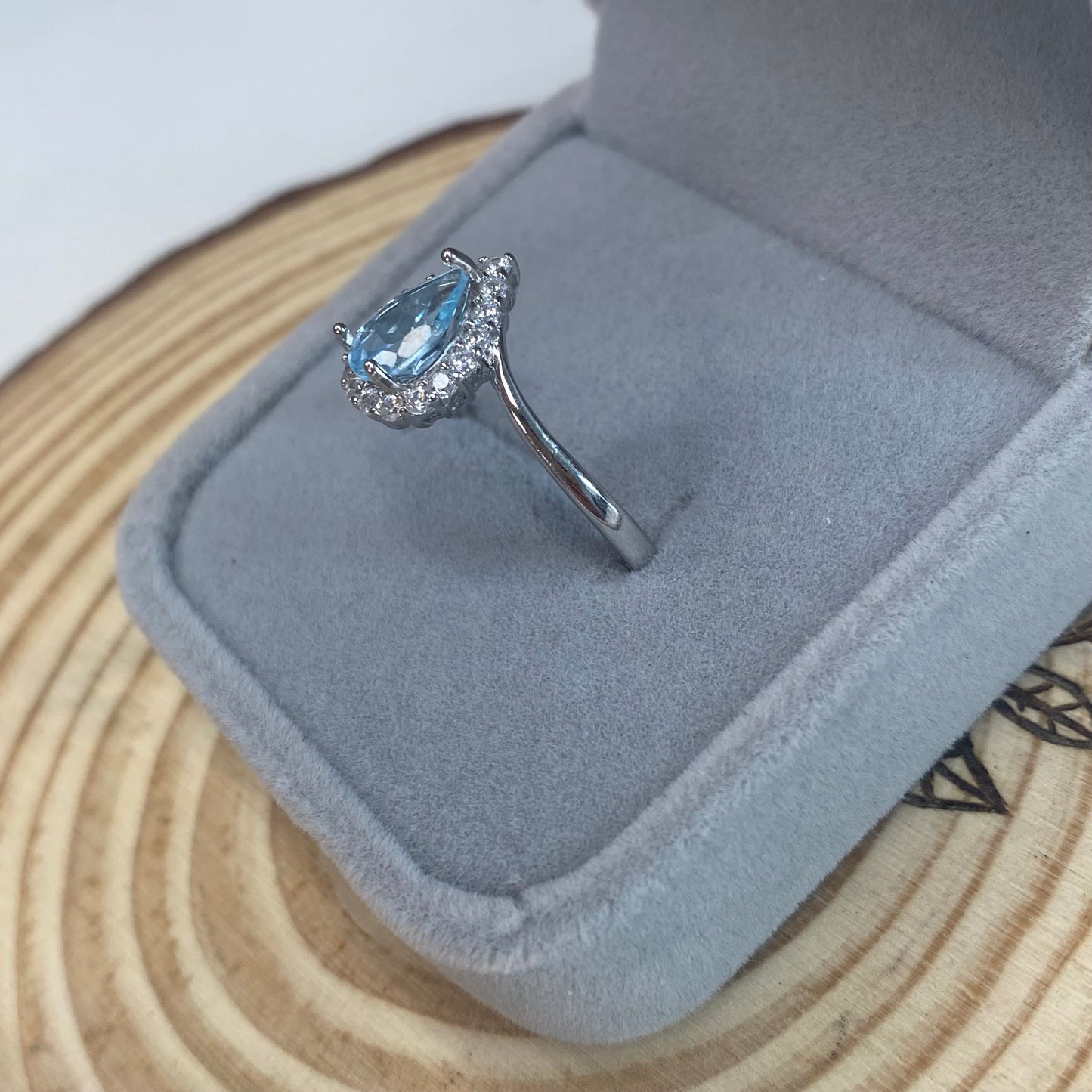 Blue Topaz Teardrop S925 Adjustable Ring