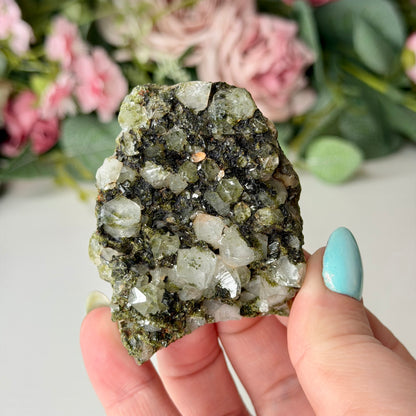 Medium Epidote With Quartz Clusters