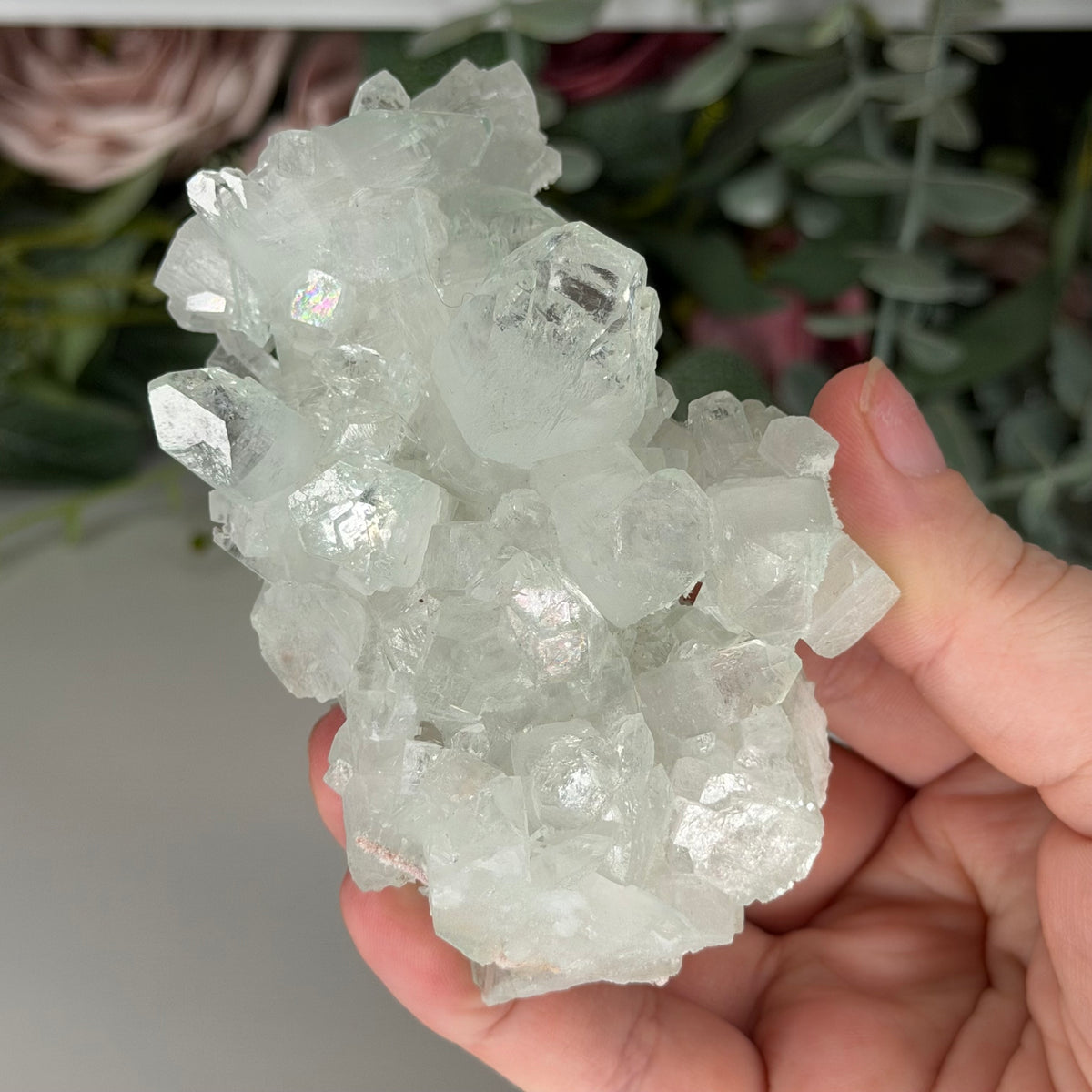 Green Apophyllite With Pink Chalcedony B