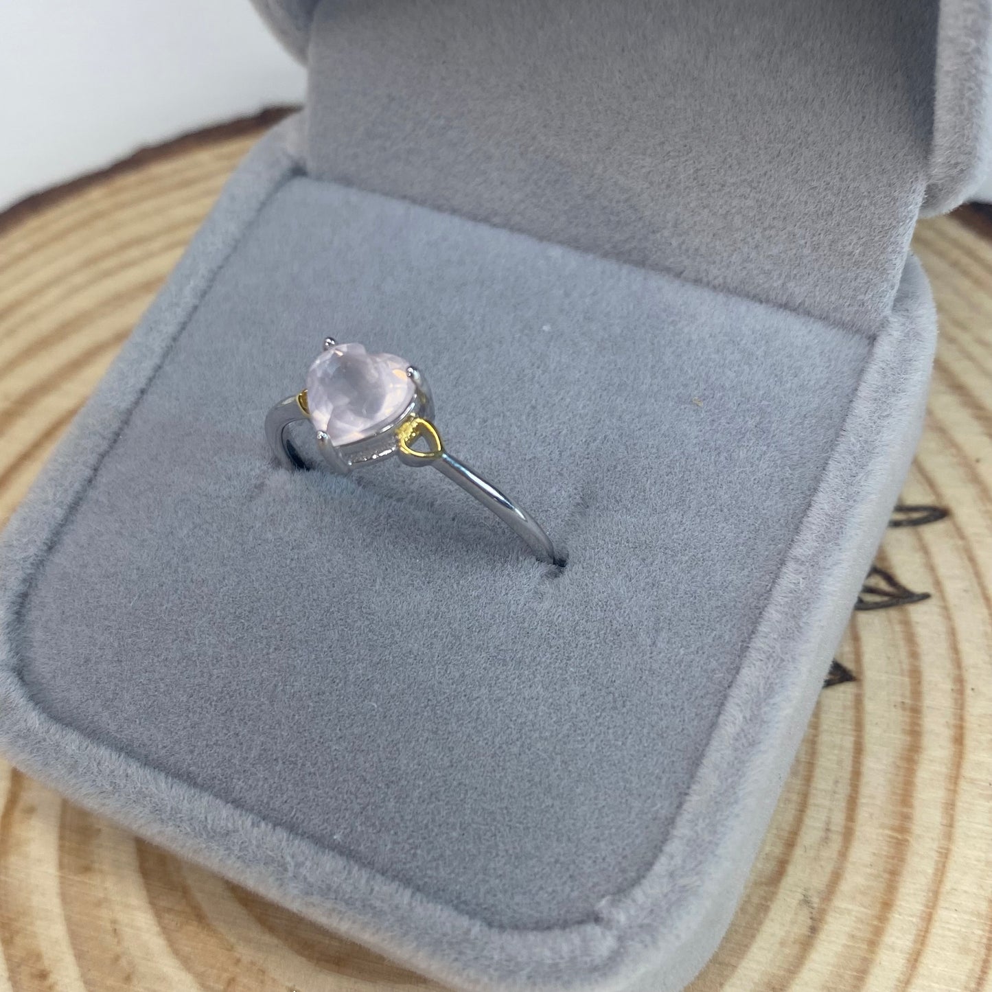 Rose Quartz S925 Heart Adjustable Ring