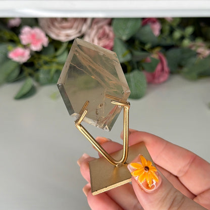 Smokey Quartz Hexagon On Gold Stand C