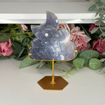 Purple Chalcedony Cloud With Moon On Custom Stand