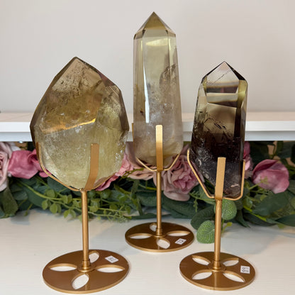 Smokey Citrine Phantom Point on Gold Custom Stand