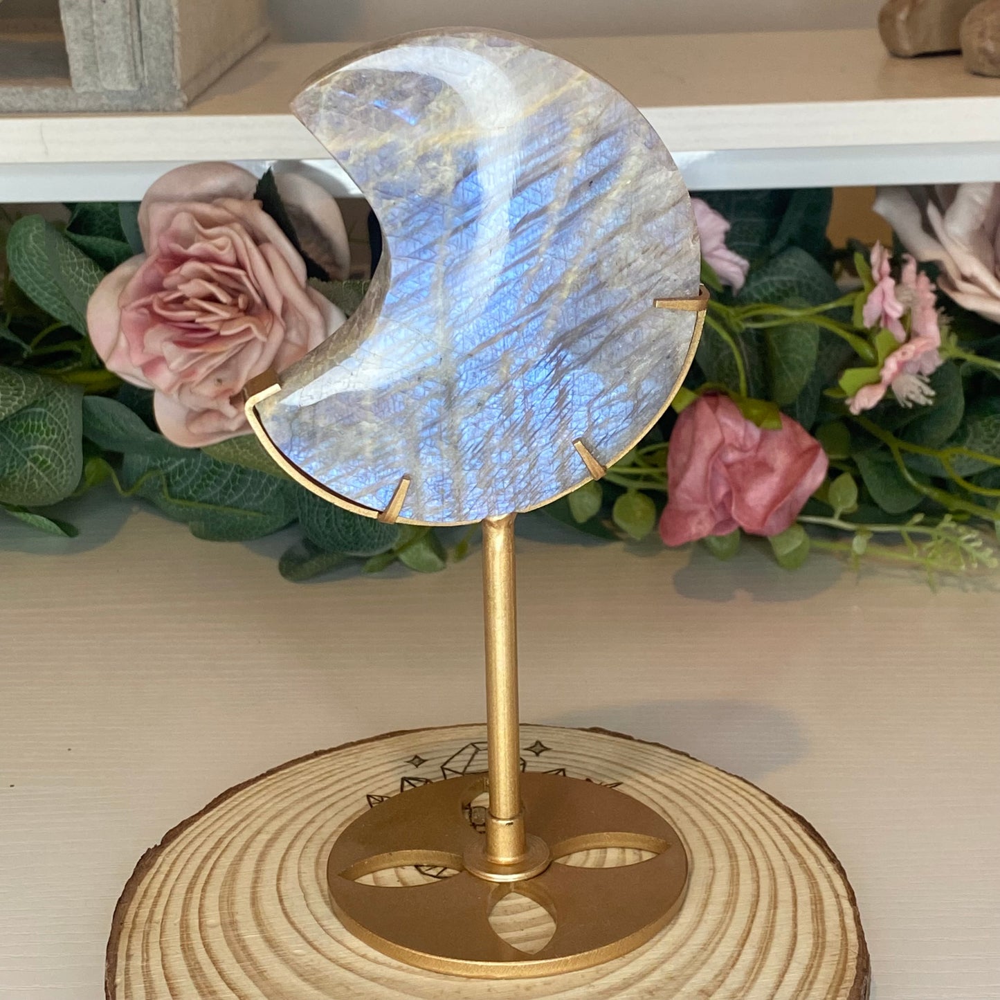 Moonstone Moon on a Custom Stand